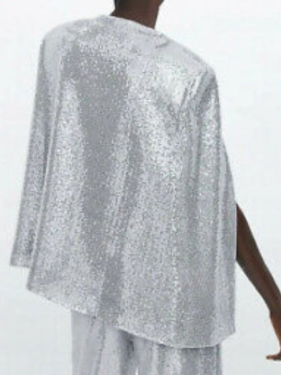 Zara Silver Sequin Cape Blazer S - Picture 4 of 16